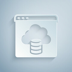 Wall Mural - Paper cut Cloud technology data transfer and storage icon isolated on grey background. Paper art style. Vector