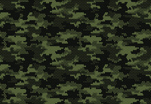 Seamless Camouflage Pattern. Repeating Digital Dotted Hexagonal Camo Military Texture Background. Abstract Modern Fabric Textile Ornament. Vector Illustration.