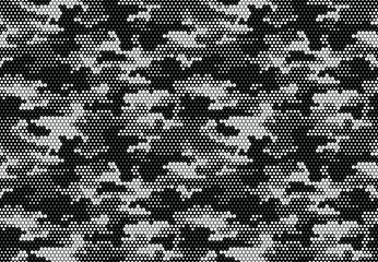 Seamless camouflage pattern. Repeating digital dotted hexagonal camo military texture background. Abstract modern fabric textile ornament. Vector illustration.