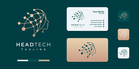 Wall Mural - Head tech logo, robotic technology logo template