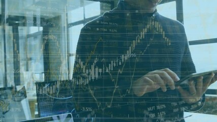 Poster - Animation of financial data processing over businessman in office