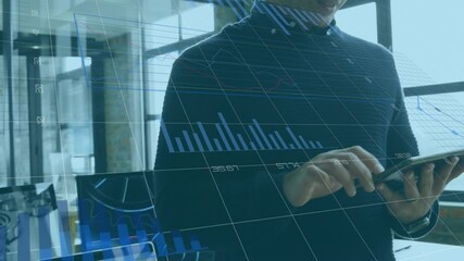 Poster - Animation of financial data processing over businessman in office