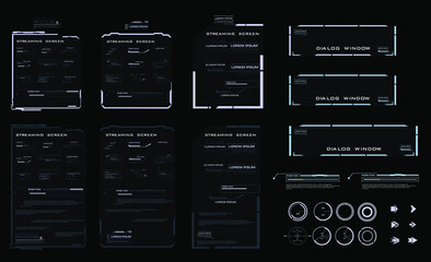 Poster - set hud elements for the user interface. modern dialog boxes and pointers. digital streaming screen 