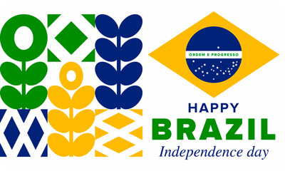 Brazil Independence Day. Happy national holiday. Freedom day. Celebrate annual in September 7. Brazil flag. Patriotic brazilian design. Poster, card, banner, template, background. Vector illustration