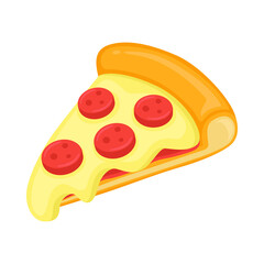 Sticker - Pizza Slice Sign Emoji Icon Illustration. Fast Food Vector Symbol Emoticon Design Clip Art Sign Comic Style.