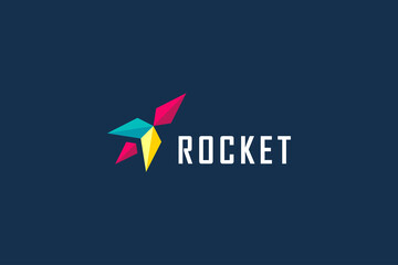 Poster - Rocket Logo. Colorful Geometric Arrow Up Icon Origami Style isolated on Blue Background. Usable for Business and Technology Logos. Flat Vector Logo Design Template Element.