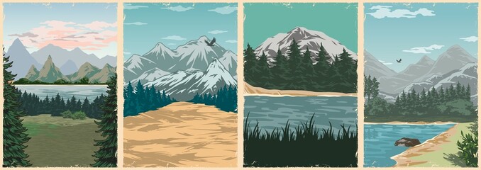 national parks vintage colorful posters