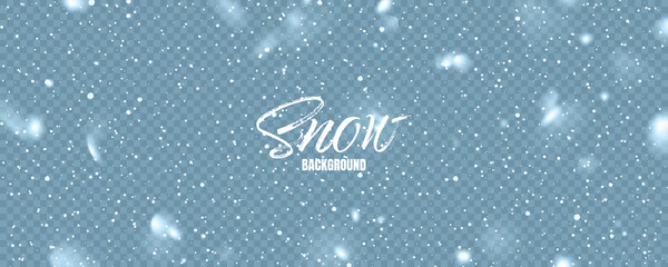 Aufkleber - Realistic falling snow with snowflakes. Blue winter background for Christmas or New Year card. Frost storm effect. Vector illustration.