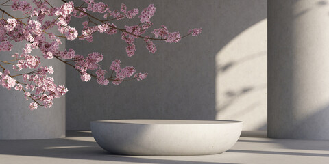 Wall Mural - japanese style architect podium background.for branding and product presentation.3d rendering illust