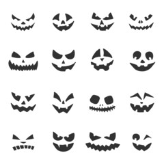 Wall Mural - Set of Halloween pumpkins faces. Jack-o-lantern with different facial expressions. Halloween ghost faces