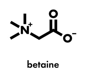 Sticker - Betaine (glycine betaine, trimethylglycine) molecule. Originally found in sugar beet (Beta vulgaris). Skeletal formula.