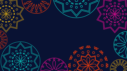 Vector. Web banner, poster, cover, splash screen, social media with place to place your text. Perforated bright patterns Papel Picado pattern on a color background. Hispanic Heritage Month.