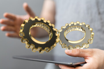 Aufkleber - Cogs and gear wheel mechanisms. Hi-tech digital technology and engineering. Abstract technical background..