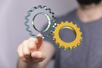 Aufkleber - Cogs and gear wheel mechanisms. Hi-tech digital technology and engineering. Abstract technical background..