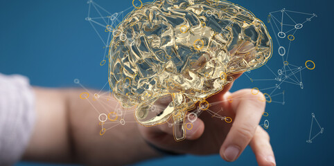 Leinwandbilder - Abstract brain form lines and triangles, point connecting network