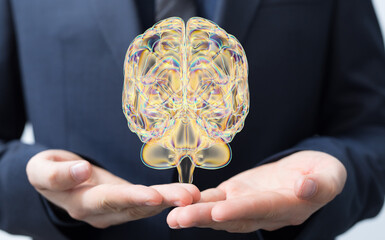 Fototapete - Brain. Digital brain. 3D Science and Technology concept. Neural network. IQ testing, artificial