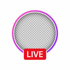 Aufkleber - Live video streaming icon. Round profile frame in purple gradient. Live stream icon for social media, bloggers, streamers, mobile app, ui, ux. Vector illustration