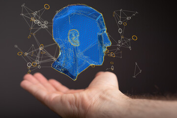 Fototapete - Abstract polygonal human face, 3d illustration of a cyborg head construction