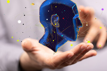 Poster - Abstract polygonal human face, 3d illustration of a cyborg head construction