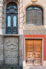 Wall Mural - four wooden doors with a beautiful decorative finish in the historical part of various European cities