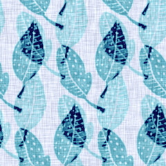 Wall Mural - Cyanotypes blue white botanical linen texture. Faux photographic leaf sun print effect for trendy out of focus fashion swatch. Mono print foliage in 2 tone color. High resolution repeat tile. 