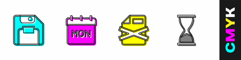Poster - Set Floppy disk, Calendar, Delete file document and Old hourglass icon. Vector