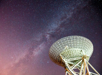 Wall Mural - radio telescopes and the milky way at night