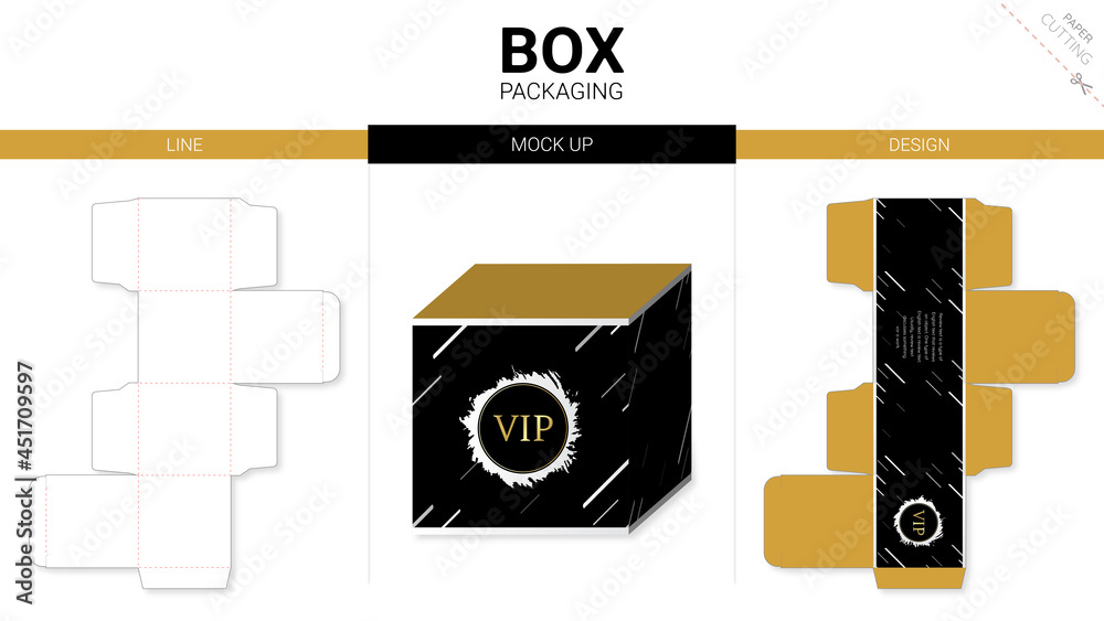 Box packaging and mockup die cut template vip luxury Stock Vector ...