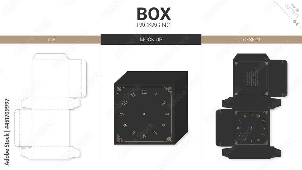 Box packaging and mockup die cut template clock Stock Vector | Adobe Stock