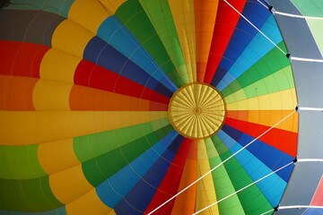Inside of colorful rainbow hot air balloon