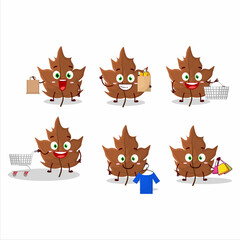 Wall Mural - A Rich maple dried leaf mascot design style going shopping