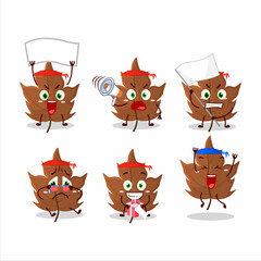 Sticker - Mascot design style of maple dried leaf character as an attractive supporter