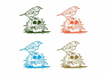 Wall Mural - Four color variation of bird on skeleton head