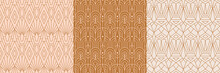 Art Deco 1920s Seamless Patterns Set In A Trendy Minimal Style. Vector Abstract Retro Backgrounds With Geometric Shapes