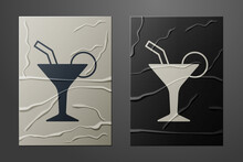 White Cocktail And Alcohol Drink Icon Isolated On Crumpled Paper Background. Paper Art Style. Vector