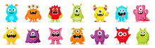 Cute  Monsters  Vector Set. Kids Cartoon Character Design For Poster, Baby Products Logo And Packaging Design.