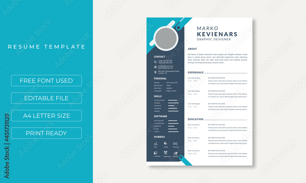 Professional modern resume cv template Stock Vector | Adobe Stock