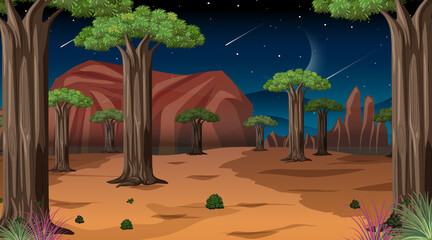 Poster - African Savanna forest landscape scene at night