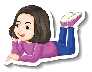 Poster - A girl laying pose cartoon character sticker