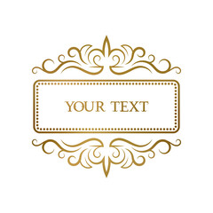 Wall Mural - Golden vintage frame with curly ornaments for any short text. Elegant label template, greeting card or book cover design.