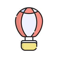 Hot Air Balloon Icon Vector Illustration. Flat Outline Cartoon. Travel And Tourism Icon Concept Isolated Premium Vector