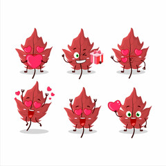 Poster - Red autumn leaf cartoon character with love cute emoticon