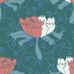 Poster - Hand drawn flowers vector seamless repeat pattern print background