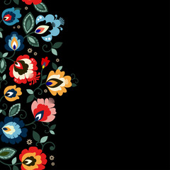 Beautiful Polish floral folk line seamless decoration vector