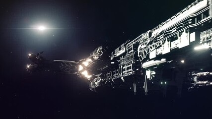 large sci-fi spaceship close flyby