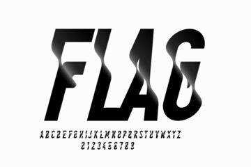 Poster - waving flag style font, alphabet letters and numbers vector illustration