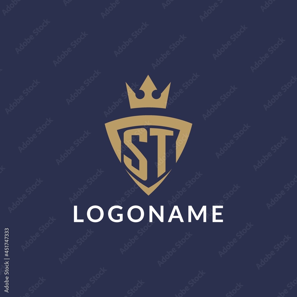 ST logo with shield and crown, monogram initial logo style Stock Vector ...