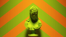 Green Female Classical Drapery Portrait Sculpture With Green An Orange Chevron Background 3d Illustration Render