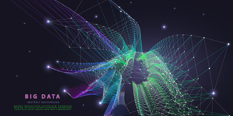 Abstract technology background with polygonal chaotic grid color. Analytics algorithms data. Computing cryptography concept. Banner for business, science and technology. Big data.