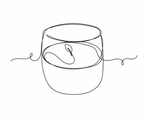 Wall Mural - Continuous one line drawing of wax candle in glass holder icon in silhouette on a white background. Linear stylized.Minimalist.